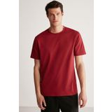 GRIMELANGE Rudy Erkek %100 Organik Pamuk Nefes Alan Iç Göstermeyen Bisiklet Yaka Basic Bordo T-shirt