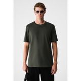 Grımelange Rudy Erkek %100 Organik Pamuk Nefes Alan İç Göstermeyen Bisiklet Yaka Basic Haki T-shirt Haki