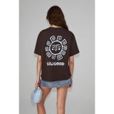 GRIMELANGE SAHARA Kadın Yumuşak Ve %100 Organik Pamuklu Baskı Detaylı Kahverengi T-Shirt