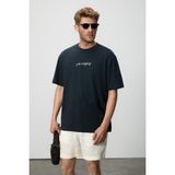 Grimelange Saımon Erkek %100 Organik Pamuklu Yuvarlak Yakalı Nakış Detaylı Regular Fit Lacivert T-Shirt - 2XL