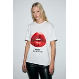 GRIMELANGE SALENNA Kadın Yumuşak Kumaşlı Baskı Detaylı Regular Fit Beyaz T-Shirt