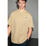 Grimelange Salty Erkek %100 Organik Pamuklu Yuvarlak Yakalı Baskı Detaylı Vizon T-Shirt - Vizyon