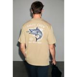 GRIMELANGE SALTY Erkek %100 Organik Pamuklu Yuvarlak Yakalı Baskı Detaylı Vizon T-Shirt