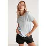GRIMELANGE Samantha Kadın %100 Organik Pamuklu Comfort Fit Arkası Uzun Basic Örme Açık Mavi T-shirt