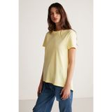 GRIMELANGE Samantha Kadın %100 Organik Pamuklu Comfort Fit Arkası Uzun Basic Örme Açık Sarı T-shirt