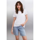 Grimelange Samantha Kadın %100 Organik Pamuklu Comfort Fit Arkası Uzun Basic Örme Beyaz T-shirt - XS