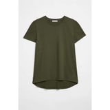 GRIMELANGE Samantha Kadın %100 Organik Pamuklu Comfort Fit Arkası Uzun Basic Örme Haki T-shirt