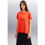GRIMELANGE Samantha Kadın %100 Organik Pamuklu Comfort Fit Arkası Uzun Basic Örme Kırmızı T-shirt