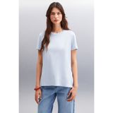 GRIMELANGE Samantha Kadın %100 Organik Pamuklu Comfort Fit Arkası Uzun Basic Örme Mavi T-shirt