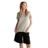 Grimelange Samantha Kadın%100 Organik Pamuklu Comfort Fit Arkası Uzun Basic Örme T-shirt, Açık Gri, XS