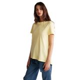 Grimelange Samantha Kadın%100 Organik Pamuklu Comfort Fit Arkası Uzun Basic Örme T-shirt, Açık Sarı, XS