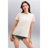 Grimelange Samantha Kadın%100 Organik Pamuklu Comfort Fit Arkası Uzun Basic Örme T-shirt, Bej, XS