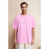 Grimelange SAMANTHO Erkek Yumuşak Ve Organik Pamuklu Yıkamalı Baskı Detaylı Pembe T-Shirt