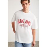 Grimelange Sandro Erkek %100 Pamuklu Önü Baskılı Kısa Kollu Beyaz T-Shirt - 2XL