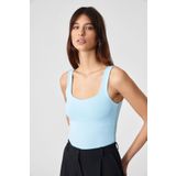 Grimelange Sanuki Kadın Slim Kısa Oyuk Yaka Mavi Bluz, XL
