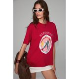 GRIMELANGE SARDI Kadın Yumuşak Kumaşlı %100 Organik Pamuklu Baskı Detaylı Kırmızı T-Shirt