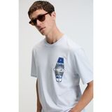 GRIMELANGE SAVOR Erkek Oversize %100 Pamuk Baskılı Yuvarlak Yaka Mavi T-Shirt
