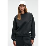 GRIMELANGE SERENYA Kadın Pamuklu Etiket Detaylı Bisiklet Yaka Antrasit Sweatshirt