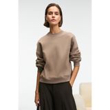 GRIMELANGE SERENYA Kadın Pamuklu Etiket Detaylı Bisiklet Yaka Vizon Sweatshirt