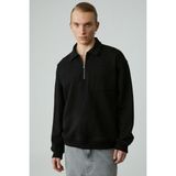 GRIMELANGE Shıftd Erkek Fermuarlı Yaka Uzun Kollu Fermuarlı Siyah Sweatshirt