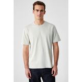 Grimelange Solo Erkek %100 Organik Pamuklu Kalın Dokulu Comfort Fit Bisiklet Yakalı Açık Bej T-Shirt - XS