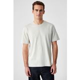 GRIMELANGE Solo Erkek %100 Organik Pamuklu Kalın Dokulu Comfort Fit Bisiklet Yakalı Açık Bej T-Shirt