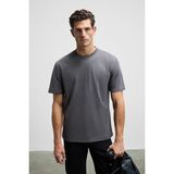 Grimelange Solo Erkek %100 Organik Pamuklu Kalın Dokulu Comfort Fit Bisiklet Yakalı Antrasit T-Shirt - XS