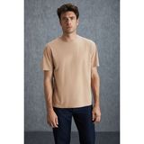 Grimelange Solo Erkek %100 Organik Pamuklu Kalın Dokulu Comfort Fit Bisiklet Yakalı Bej T-shirt - 2XL
