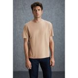 GRIMELANGE Solo Erkek %100 Organik Pamuklu Kalın Dokulu Comfort Fit Bisiklet Yakalı Bej T-shirt