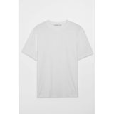 GRIMELANGE Solo Erkek %100 Organik Pamuklu Kalın Dokulu Comfort Fit Bisiklet Yakalı Beyaz T-shirt