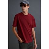 GRIMELANGE Solo Erkek %100 Organik Pamuklu Kalın Dokulu Comfort Fit Bisiklet Yakalı Bordo T-shirt