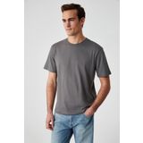 GRIMELANGE Solo Erkek %100 Organik Pamuklu Kalın Dokulu Comfort Fit Bisiklet Yakalı Gri T-Shirt