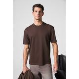 Grimelange Solo Erkek %100 Organik Pamuklu Kalın Dokulu Comfort Fit Bisiklet Yakalı Kahverengi T-Shirt - XS