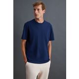 GRIMELANGE Solo Erkek %100 Organik Pamuklu Kalın Dokulu Comfort Fit Bisiklet Yakalı Lacivert T-shirt