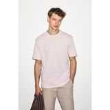Grimelange Solo Erkek %100 Organik Pamuklu Kalın Dokulu Comfort Fit Bisiklet Yakalı Pembe T-Shirt - 2XL
