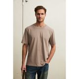 Grimelange Solo Erkek %100 Organik Pamuklu Kalın Dokulu Comfort Fit Bisiklet Yakalı Vizon T-Shirt - Vizyon - 2XL