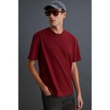 Grimelange Solo Erkek%100 Organik Pamuklu Kalın Dokulu Comfort Fit Bisiklet Yakalı Bordo T-Shirt, 2XL