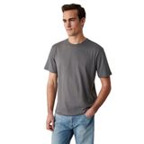 Grimelange Solo Erkek%100 Organik Pamuklu Kalın Dokulu Comfort Fit Bisiklet Yakalı Gri T-Shirt, 2XL