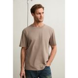 GRIMELANGE Solo Erkek%100 Organik Pamuklu Kalın Dokulu Comfort Fit Bisiklet Yakalı T-Shirt Vizon