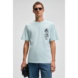 GRIMELANGE SONORA Erkek Baskı Detaylı %100 Organik Pamuk Regular Fit Kısa Kollu Açık Yeşil T-Shirt