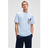 GRIMELANGE SONORA Erkek Baskı Detaylı %100 Organik Pamuk Regular Fit Kısa Kollu Mavi T-Shirt