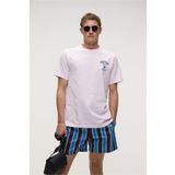 Grimelange Sonora Erkek Baskı Detaylı%100 Organik Pamuk Regular Fit Kısa Kollu Pembe T-Shirt, 2XL
