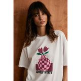 Grimelange Sprıne Kadın Yumuşak Kumaşlı %100 Pamuklu Baskılı Regular Beyaz T-Shirt - XL