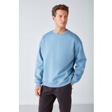 GRIMELANGE Stephan Erkek Yumuşacık Kışlık Kumaşlı 3 Iplik Organik Pamuk Örme Oversize Mavi Sweatshirt