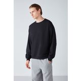 GRIMELANGE Stephan Erkek Yumuşacık Kışlık Kumaşlı 3 Iplik Organik Pamuk Örme Oversize Siyah Sweatshirt