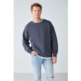 GRIMELANGE Stephan Erkek Yumuşacık Kumaşlı Organik Pamuklu Oversize Fit Yuvarlak Yakalı Antrasit Sweatshirt