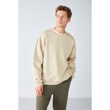 GRIMELANGE Stephan Erkek Yumuşacık Kumaşlı Organik Pamuklu Oversize Fit Yuvarlak Yakalı Bej Sweatshirt