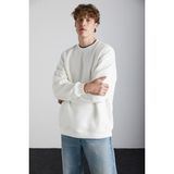 Grimelange Stephan Erkek Yumuşacık Kumaşlı organik Pamuklu Oversize Fit Yuvarlak Yakalı Ekru Sweatshirt - XL