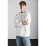 GRIMELANGE Stephan Erkek Yumuşacık Kumaşlı organik Pamuklu Oversize Fit Yuvarlak Yakalı Ekru Sweatshirt