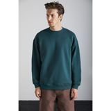 Grimelange Stephan Erkek Yumuşacık Kumaşlı organik Pamuklu Oversize Fit Yuvarlak Yakalı Koyu Yeşil Sweatshirt - Koyu - Yeşil - 2XL